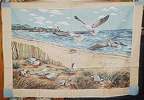 1 yd uncut fabric panel Ocean and seagulls  new old stock