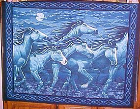 1 yd uncut fabric panel Moonlight horse stampede  new old stock