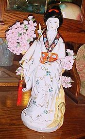 Large porcelain Japanese lady and cherry blossoms figurine 16" tall