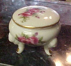 Vintage three legged porcelain ring box with roses decoration