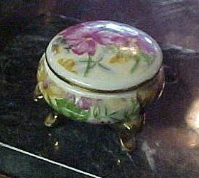 Fancy floral chintz 3 legged porcelain ring box