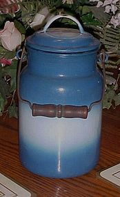 Vintage blue and white french Enamel milk pail with lid