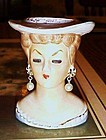 Small vintage 3.5 lady head vase with hat and pearl earrings Japan