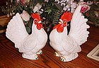 Vintage Large white hen and rooster split tail chickens pair BP Japan