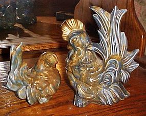 Butch and Biddy ceramic rooster and hen figurines Kay Finch mold