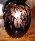 Beautiful hand blown art glass black vase coppery gold fleck spatters