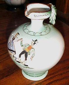 Vintage Austria Redware pottery pitcher h/p dancing folk people