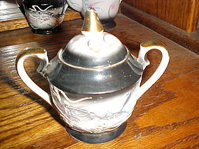 Vintage black grey dragonware sugar bowl and lid Demitasse Japan