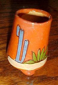 Vintage hand painted Mexico clay toothpick holder cactus southwestern