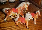 Vintage 3 piece ceramic horse family figurines fur on mane and tails