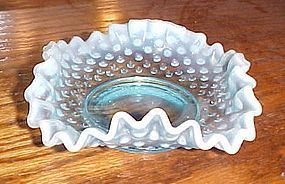 Vintage Fenton blue opalescent hobnail four side ruffled bon bon candy