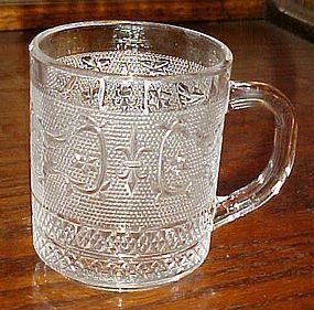 Clear sandwich glass fleur de lis S coffee mug