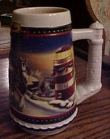 Budweiser 2002 Holiday beer stein Lighting the way home