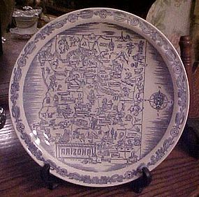 Vernon Kilns blue transferware Arizona state souvenir plate