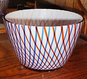 Large red white and blue cased glass bowl