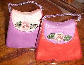 Ladies handbag purse ceramic  salt and pepper shakers