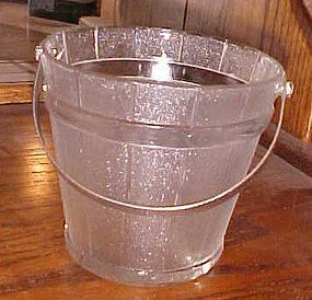 Vintage wood textured glass ice bucket hammered handle