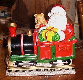 Santa and Christmas train ceramic cookie jar