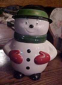 Rare Diamond Walnut Growers advertising Snowman cookie jar 1997