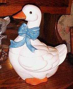 Retro Glenda blue ribbon goose cookie jar PERFECT