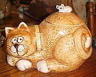 Vintage Treasure Craft sleepy kitty cat with mouse on back cookie jar