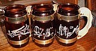 Vintage Siesta ware brown glass barrel mugs western themed