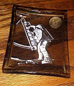 1969 first Lunar landing glass commemorative dish Neil Armstrong