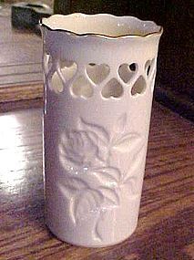 Lenox Ivory Pierced Heart Vase with Rose Design, USA
