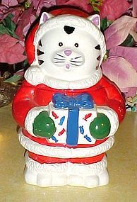 Christmas Kitty Claus with gift cookie jar Christmas