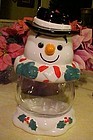 Large ceramic snowman cookie jar with glass tummy