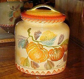 Amazing hand painted Italy large oval cookie jar with pumpkins signed