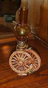 Vintage miniature ceramic wagon wheels miniature oil lamp