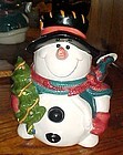 Adorable smiling Snowman with tree cookie jar by Giftco