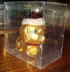 Large Hand blown glass puppy dog ornament with Santa hat MIB