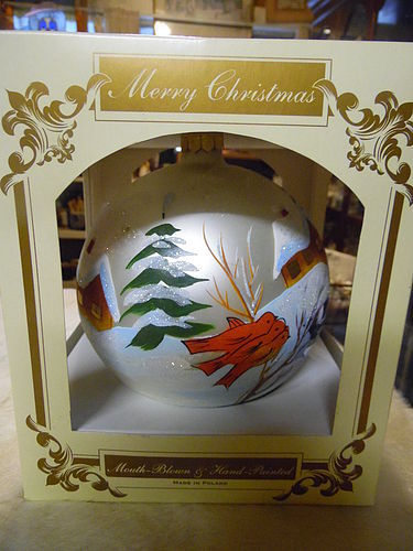 Huge 6" hand blown hand painted Christmas ornament ball Made in Poland