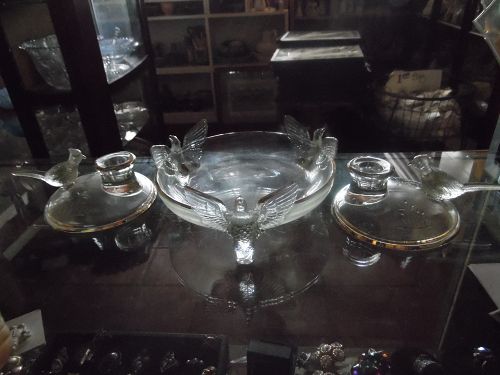 Jeanette 3 pc pheasants console bowl with matching candle holders