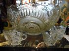 Vintage Slewed Horseshoe punch bowl with 14 cups by US Glass