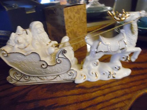 Mikasa Holiday Elegance porcelain Santa sleigh and reindeer