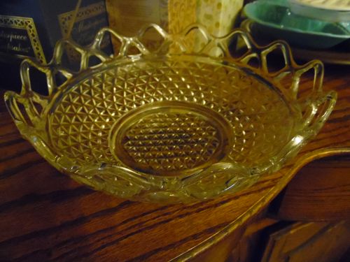 Imperial  Belmont diamond bowl with crochet open lace edge 10.25"