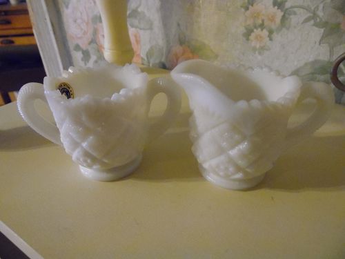 Westmoreland milk glass childs  small creamer and sugar