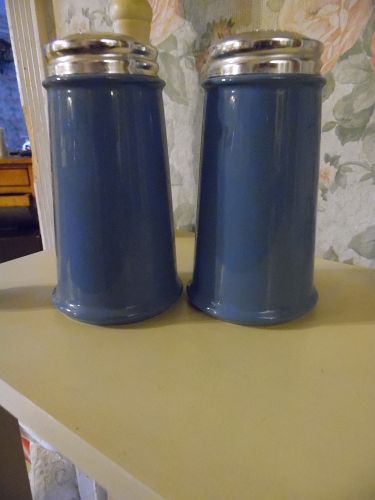 Large china delphite blue salt and pepper shakers 5 3/4" tall WOW