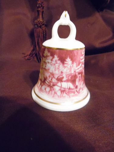 Kaiser Germany porcelain bell red transferware coach scene