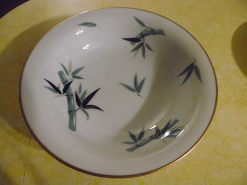 Noritake China #5490 Bamboo 7.5" COUPE SOUP BOWL Black Green Gold Trim