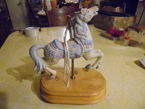 Hand painted musical carousel horse oak base plays Love Story Theme