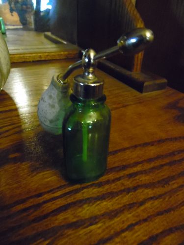 Old Forest green glass throat sprayer atomizer