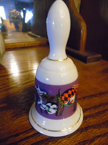 Souvenir porcelain bell New Orleans Mardi Gras masks