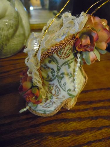 Victorian fabric covered shoe Christmas ornament