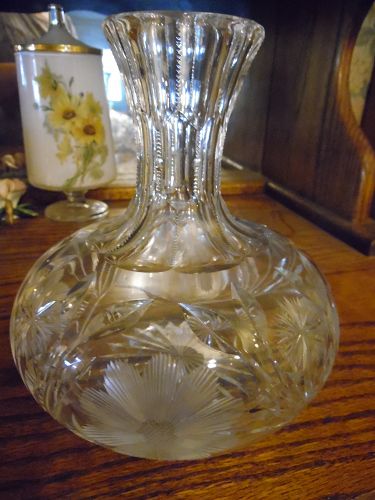 Lovely vintage ABP Pairpoint cut floral water or wine carafe