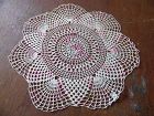 Vintage hand crochet cream and pink varigated round doily 13"