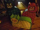 Set of 3 hand painted wood kitty cats two sided open and closed eyes